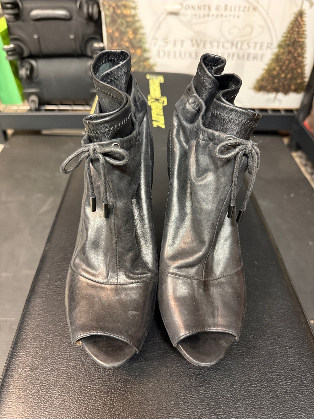 Boutique 9 Black Peep-Toe Lace-Up Ankle Boots